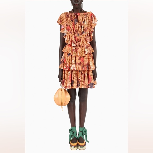 Ulla Johnson Ayla Mini Dress SILK Flutter Floral Tropical‎ Ruffle NEW NWT Size 8 - Picture 1 of 17